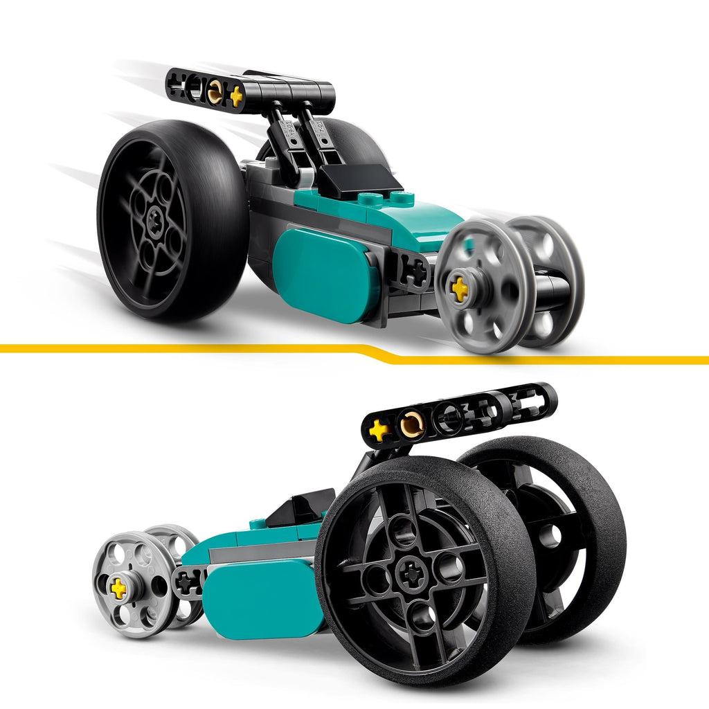 Image of the front and the back of the three wheeled smaller motorcycle.