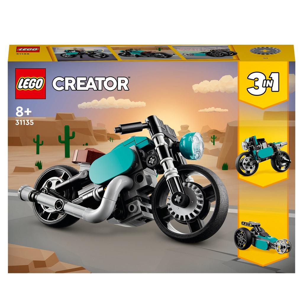 Image of the front of the box. It has a picture of each of the three possible LEGO motorcycle creations.
