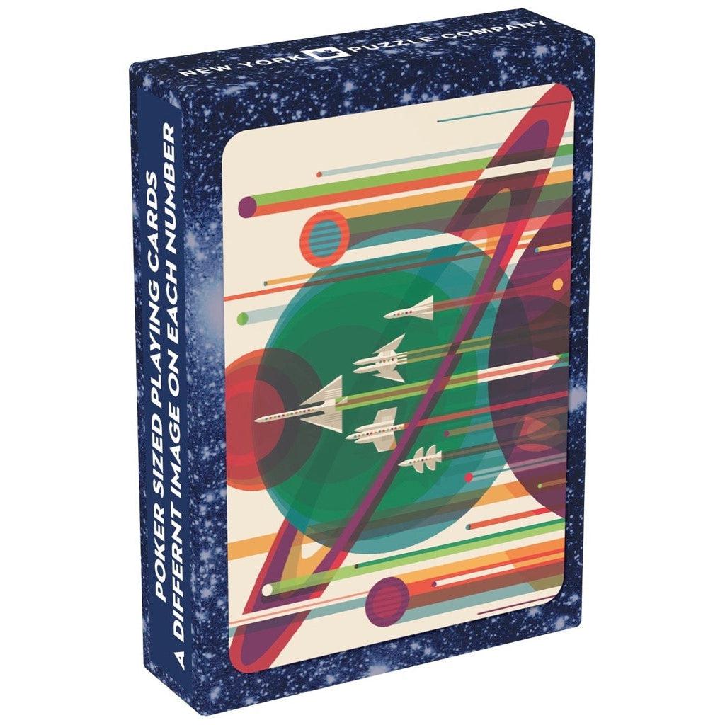 Image of the box for the Visions of the Future playing card deck. On the front is a picture of the back of the deck of cards.
