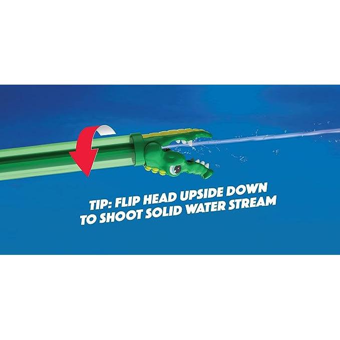 a water chomper is shown flipped upside down | Text reads: "Tip: Flip head upside down to shoot solid water stream"