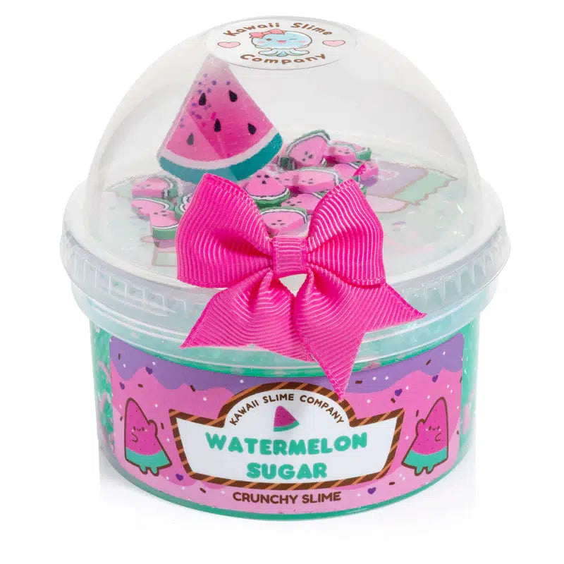 Image of the Watermelon Sugar Fishbowl Bingsu Slime in its packaging. It comes in two interlocking containers with one holding the slime and the other holding the included charms.