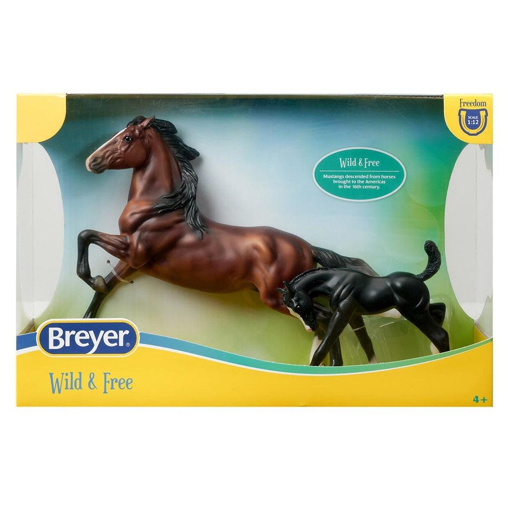 Image of the packaging for the Wild & Free Horse & Foal Set. Most of the front is made from clear plastic so you can see the figurines inside.
