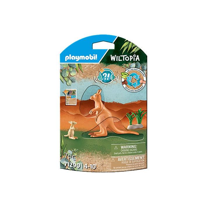 Picture of the WIltopia Kangaroo that comes with 7 pieces, including a baby kangaroo and come plants for background play