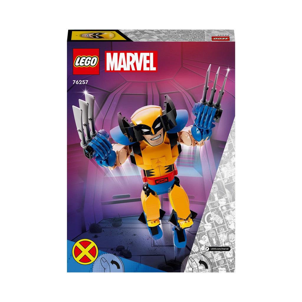 back of the box shows wolvering leaping into action with his LEGO claws extended
