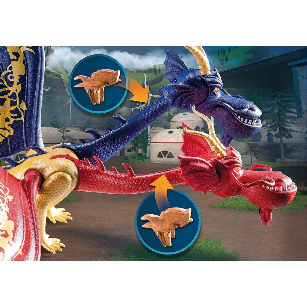Shows that the two saddles attach on the necks of both heads of the dragon.
