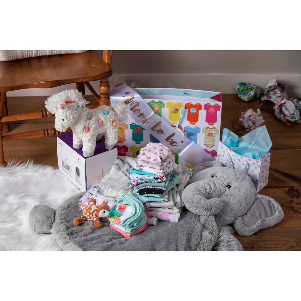 Shows that the WubbaNub makes a good gift for a baby shower.