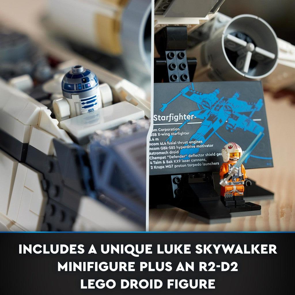 includes a unique luke skywalker minifigure plus an r2-d2 LEGO droid figure