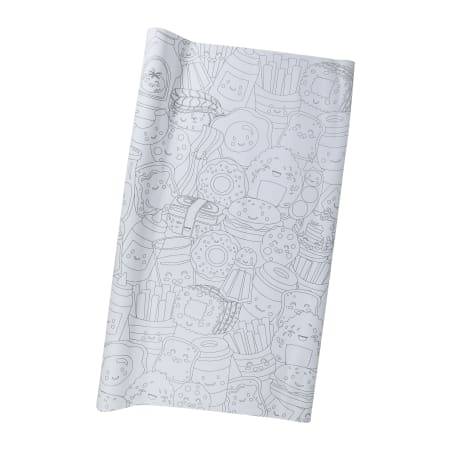 A white napkin features outlined drawings of fries, burgers, and doughnuts, offering a fun coloring activity reminiscent of an XL Color In Poster. Perfect for arts &amp; crafts enthusiasts looking to add a splash of creativity to their dining experience.