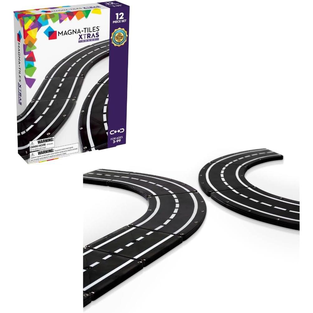 image shows extra road for a magna tiles collection. there are 12 pieces of road