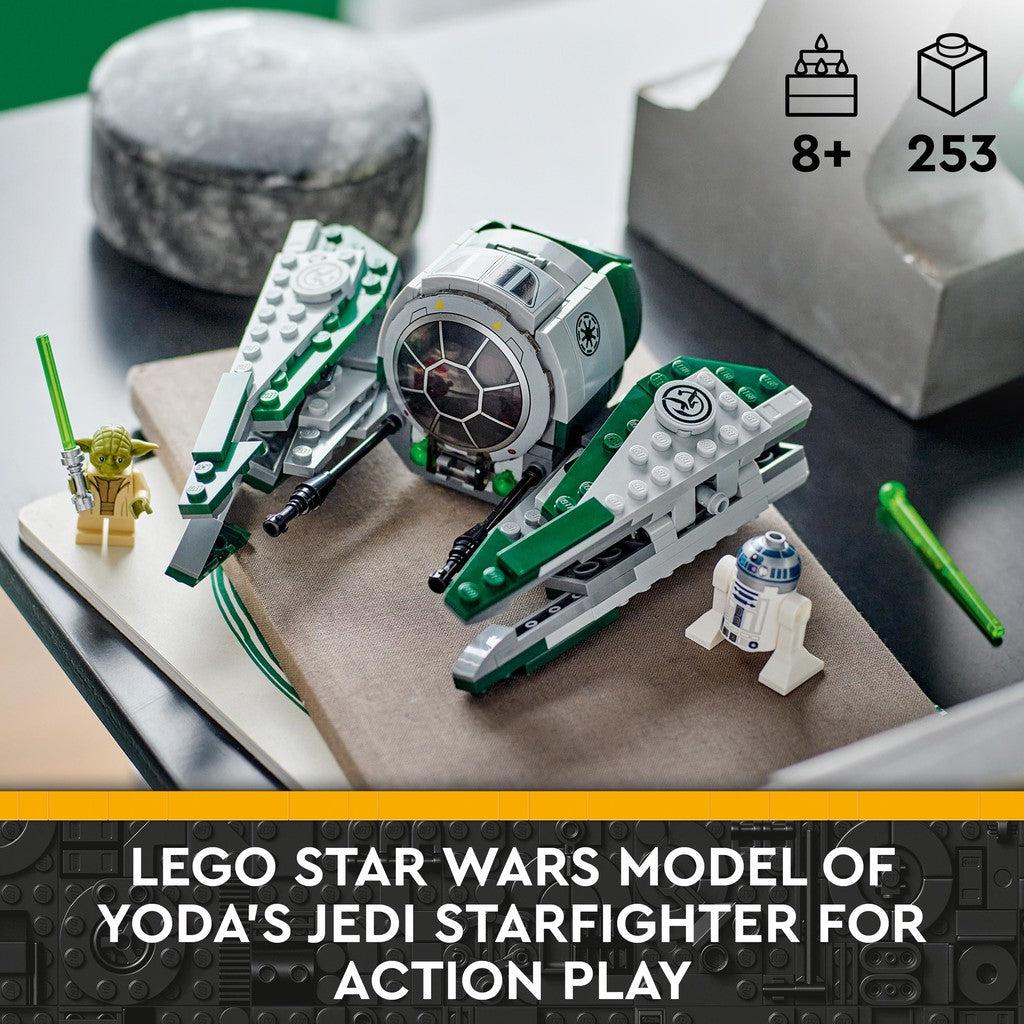 for ages 8+ with 253 LEGO pieces. LEGO Star Wars model of Yoda's Jedi starfighter for action play