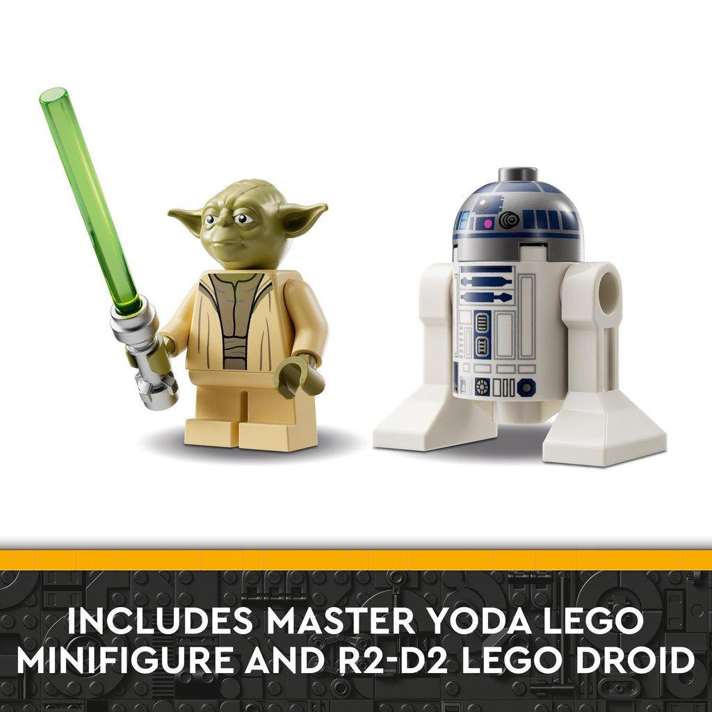 includes master yoda lego minifigure and E2-D2 LEGO droid