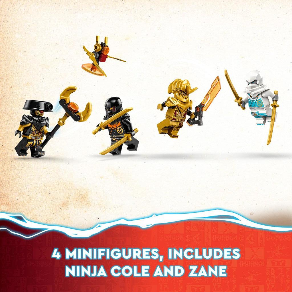 4 minifigures, including ninja cole and zane