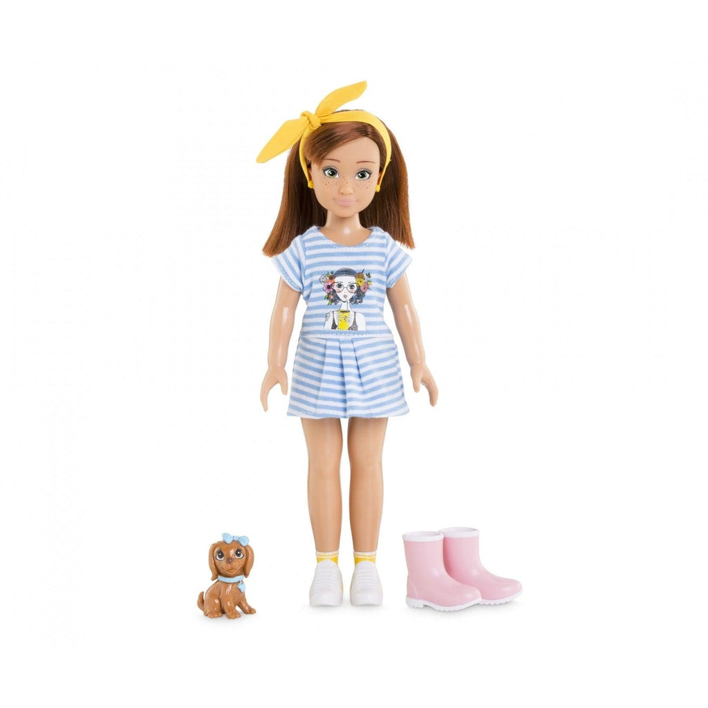 Image of Zoe outside of the packaging. Zoe has reddish-brown hair and freckles.