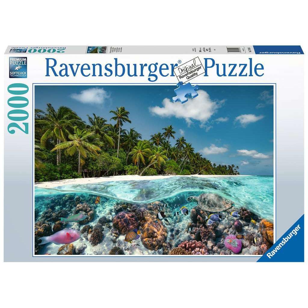 Puzzle box | Image of a palm tree lined beach with visibility under the ocean water | 2000pcs