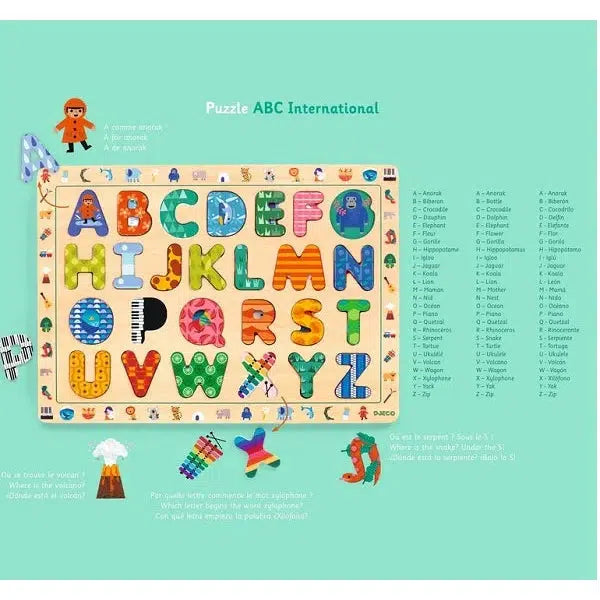 Shows what each letter represents in English and in French!