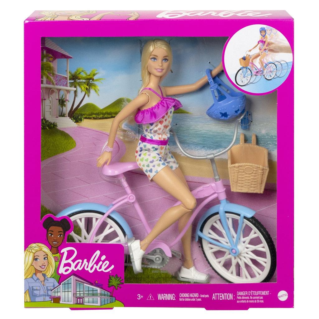 Image of the packaging for the Barbie Doll and Bicycle set. The front is open so you can see and feel the doll inside.