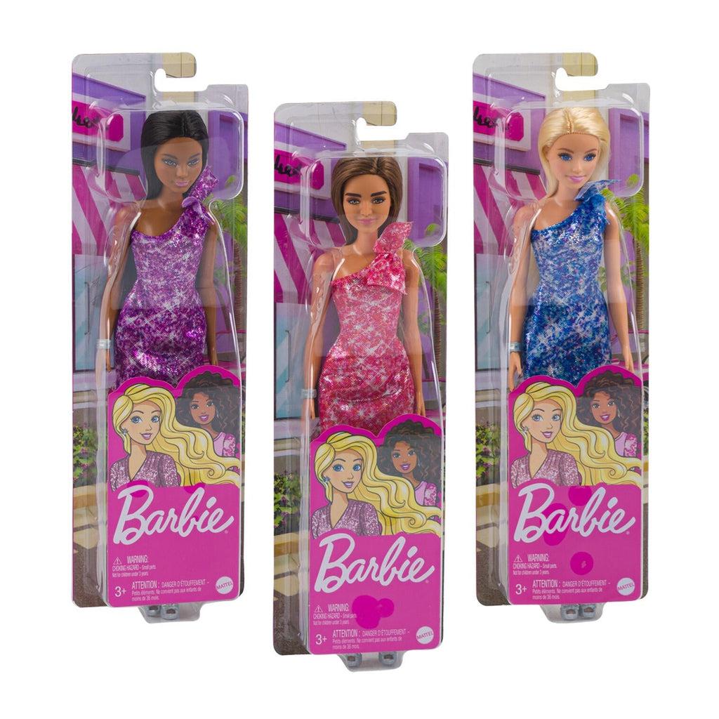 Dolls in packaging | Each doll is shown in transparent plastic packaging with the Barbie logo and a cardboard background with an illustration of a city street.