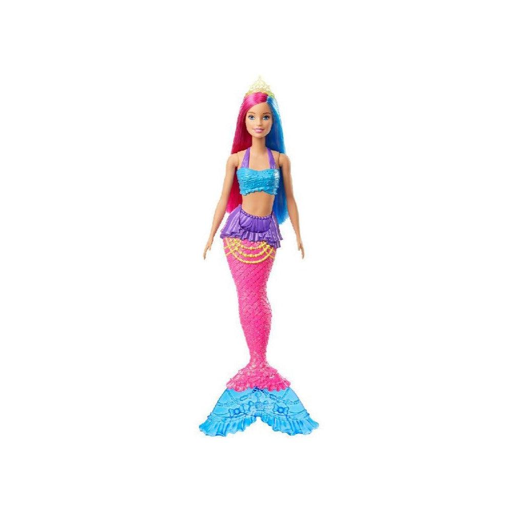 Barbie Mermaid 3 | Yellow crown, hot pink/blue hair, blue/purple top, purple/hot pink/blue tail.