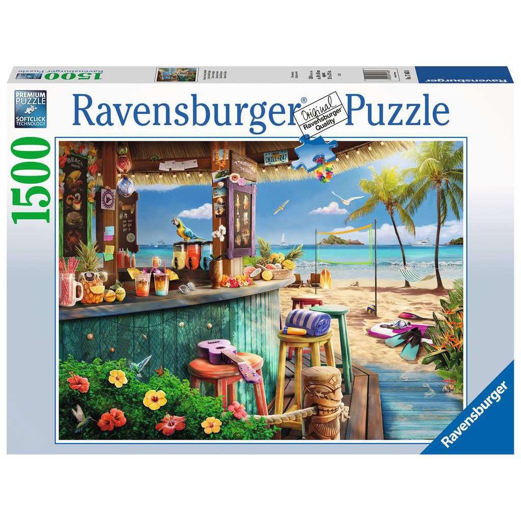 Image shows front of puzzle box. It has information such as brand name, Ravensburger, and piece count (1500pc). In the center is a picture of the finished puzzle. Puzzle described on next image.