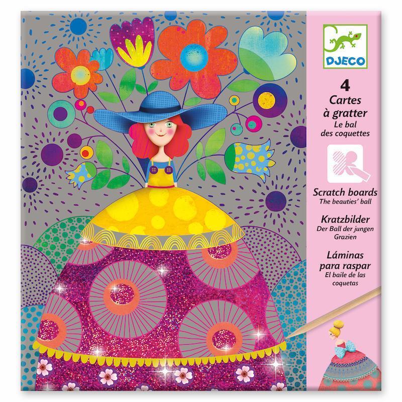 Image of the packaging for the Beauties' Ball Scratch Cards craft kit. On the front of the packaging has a picture of a possible finished product.