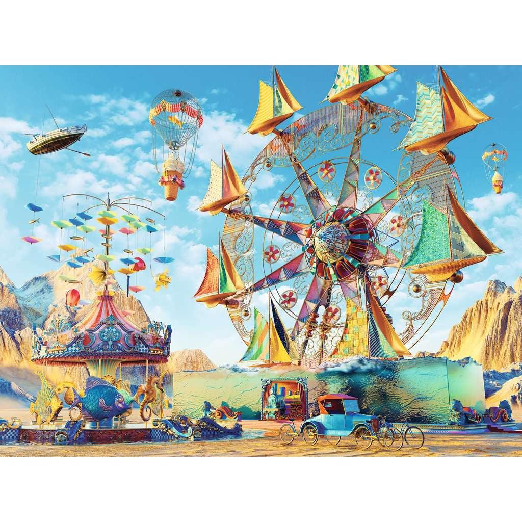 Puzzle is a fantasy carnival where everything you can imagine can come true! It has boats flying in the sky, sailboats as Ferris wheel carriages, and fish on the Merry-go-round!
