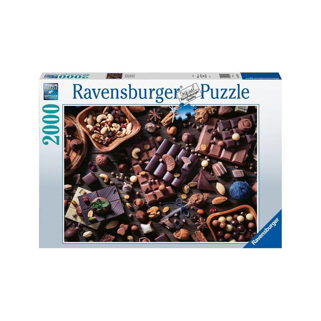 Image shows front of puzzle box. It has information such as brand name, Ravensburger, and piece count (2000pc). In the center is a picture of the finished puzzle. Puzzle described on next image.