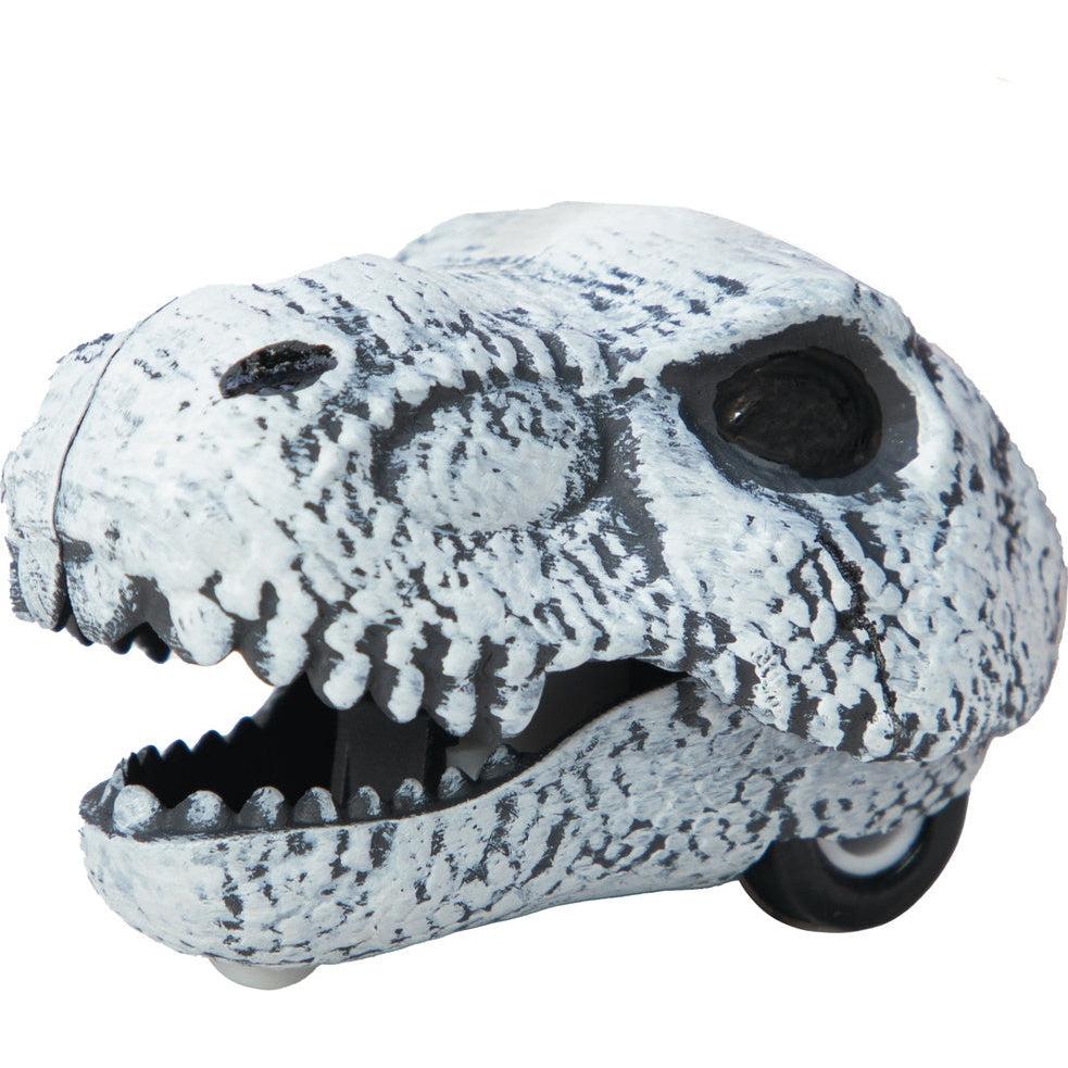 The t-rex version is pictured, the skull is white with black detailing to give the impression of weathered bones.