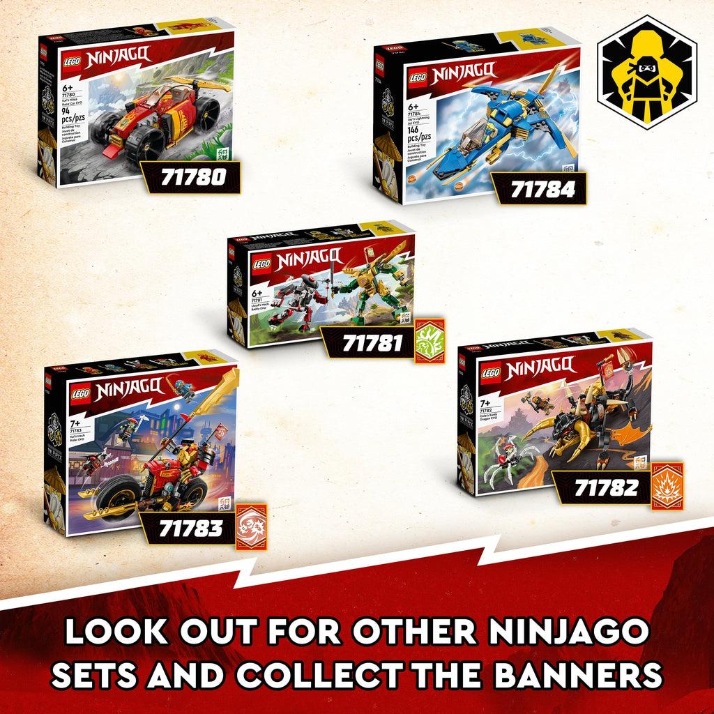 Other sets from the ninjago line are shown including: 71780, 71781, 71784, 71783, and this set 71782. Image reads: Look out for other ninjago sets and collect the banners.