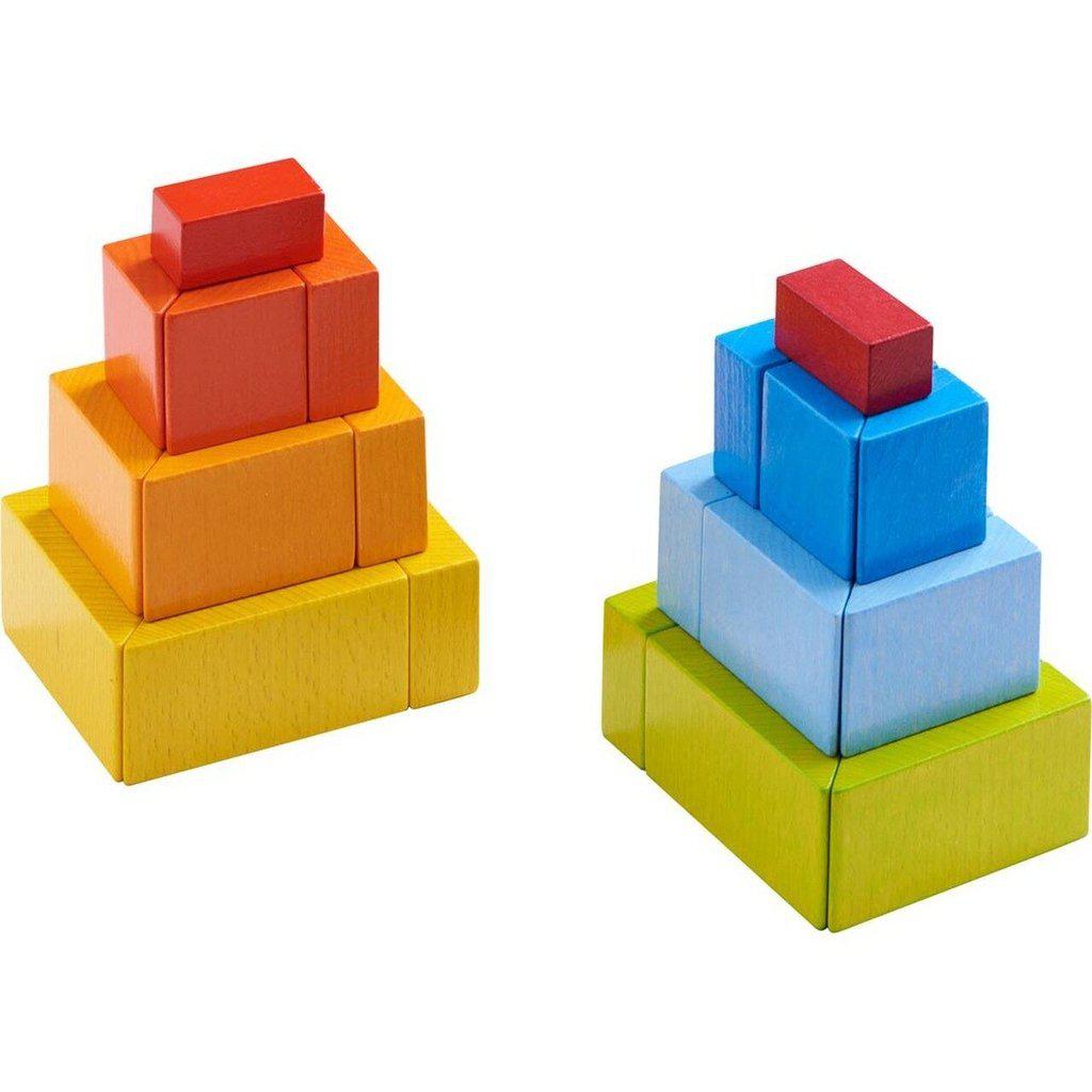 Image of towers made from the included blocks.