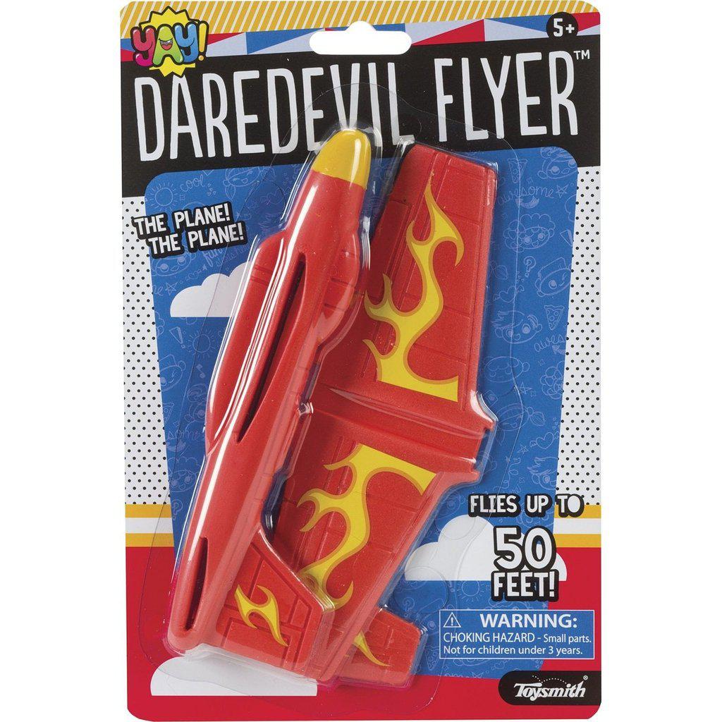 Daredevil flyer dissasembeled and in it's blister card packaging. The Packaging reads: Yay! Daredevil flyer. The plane, the plane! Flies up to 50 feet.