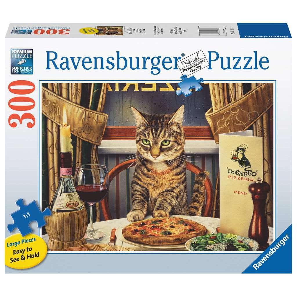Ravensburger puzzle box | Image of cat in an Italian restaurant | 300 XL pcs