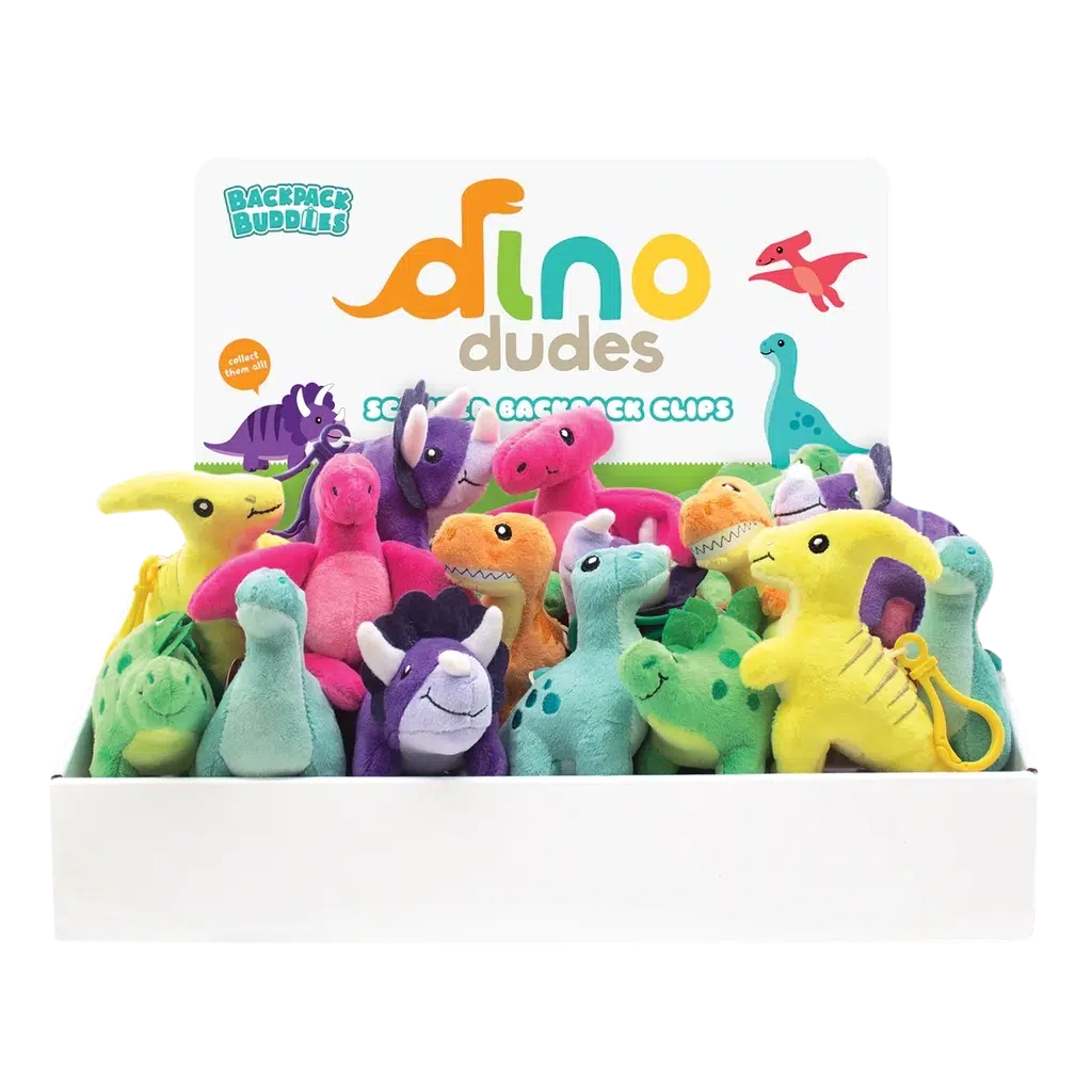 Scentco Dino Dudes Backpack Buddies - Scented Plush Toy Dinosaur Clips -  Stegosaurus, Green Apple - Stocking Stuffer