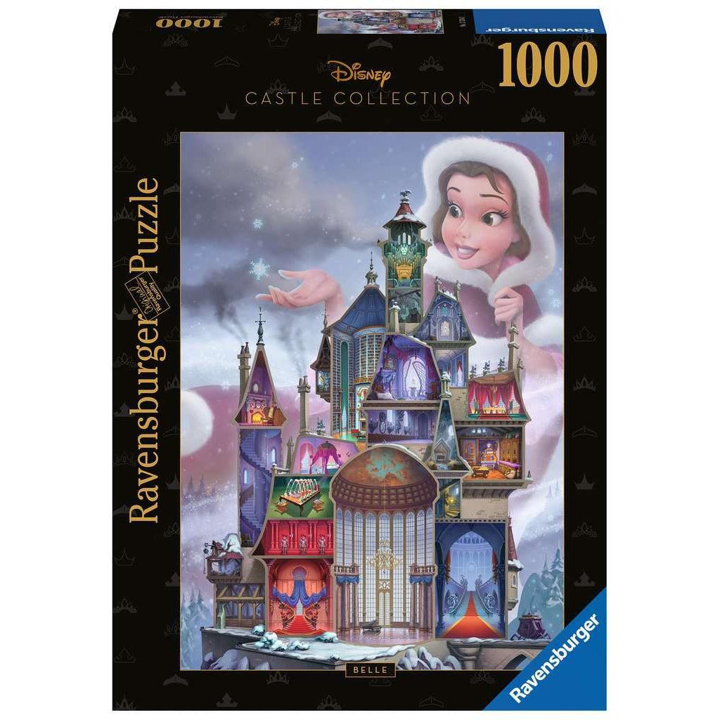 Puzzle box | Castle Collection | Image of the castle from Disney's Beauty and the Beast cross sectioned with a large version of Belle standing behind it. | 1000pcs
