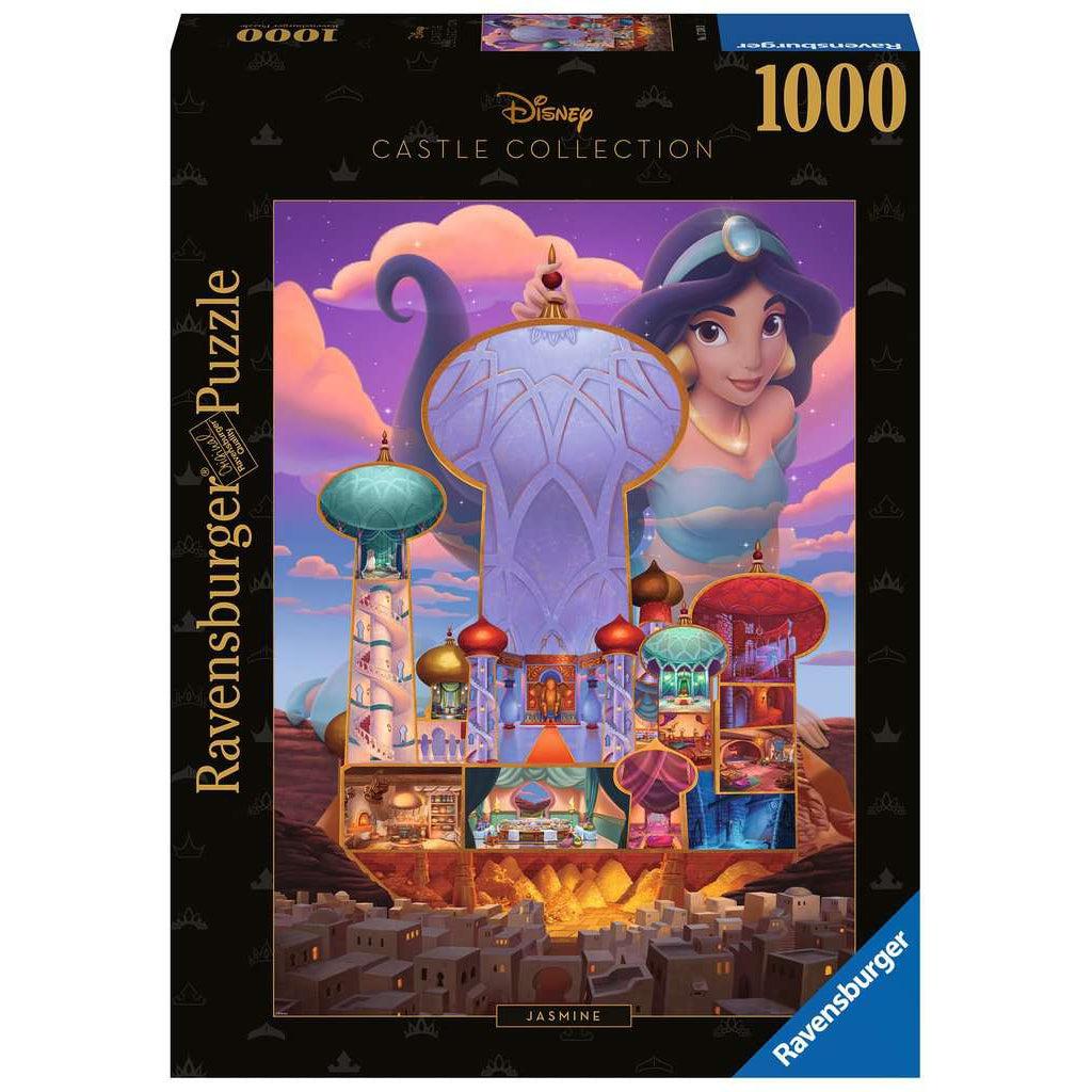 Puzzle box | Castle Collection | Image of the castle from Disney's Aladdin cross sectioned with a large version of Jasmine leaning on the castle. | 1000pc
