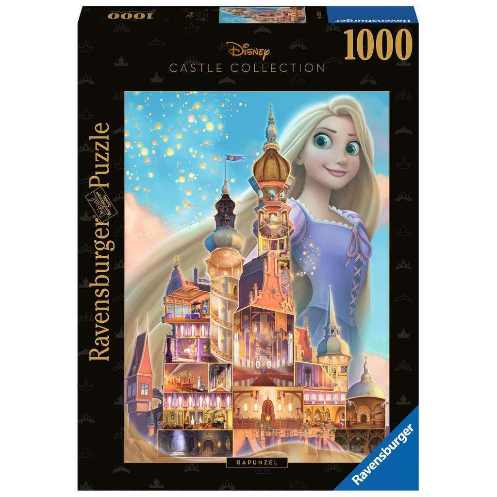 Puzzle box | Castle Collection | Image of the castle from Disney's Tangled cross sectioned with a large version of Rapunzel behind it. | 1000pcs
