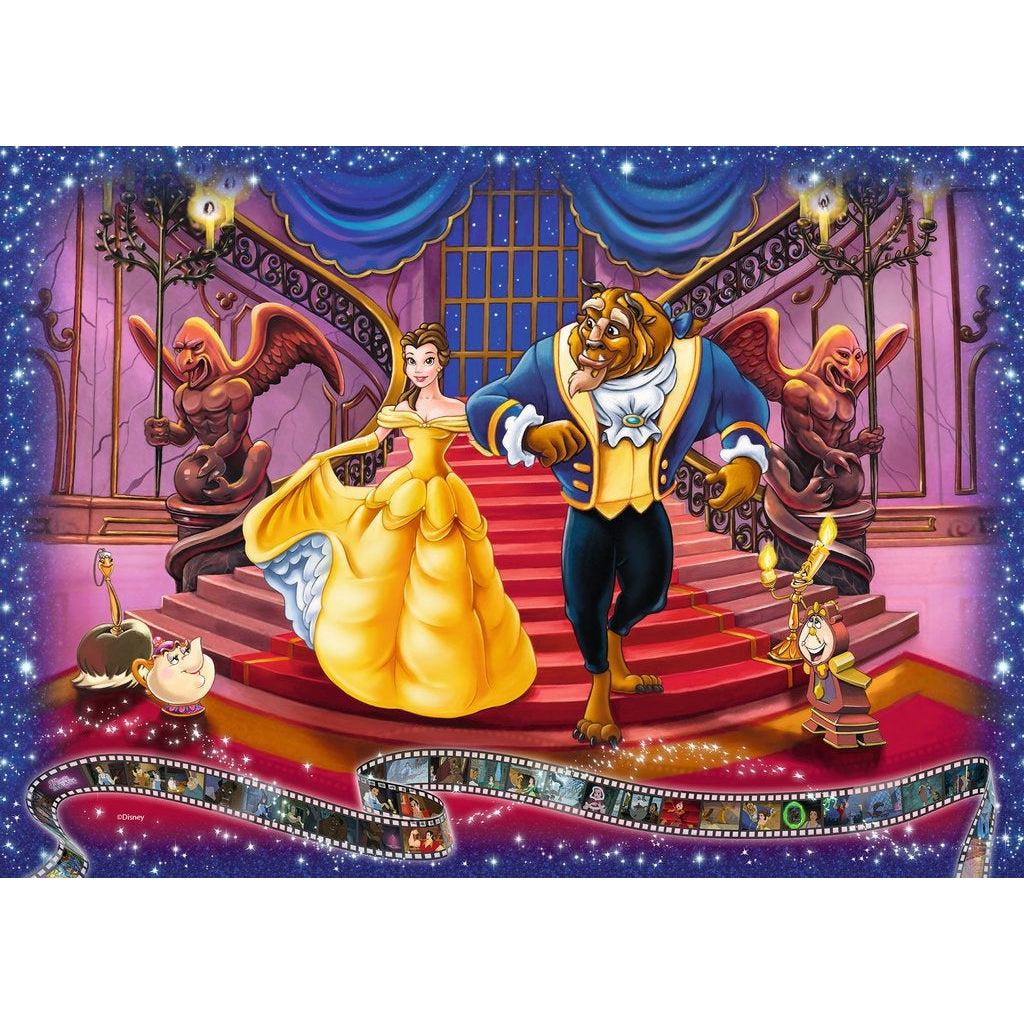 Image of puzzle | Belle and Beast link arms as they walk down the stairs of Beast's mansion. Lumiere, Cogsworth, Mrs. Potts, and Fifi watch from the sides.