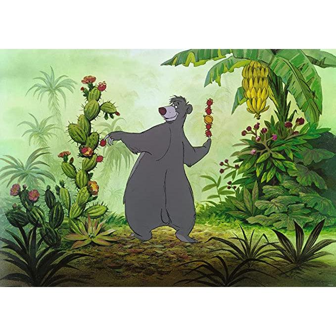 Puzzle image | Baloo from the Jungle Book stands in the jungle with fruit stacked on his nail while he picks more fruit.