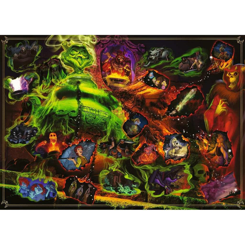 Image of puzzle | The Horned King looks over a green cauldron overflowing with various scenes from The Black Cauldron