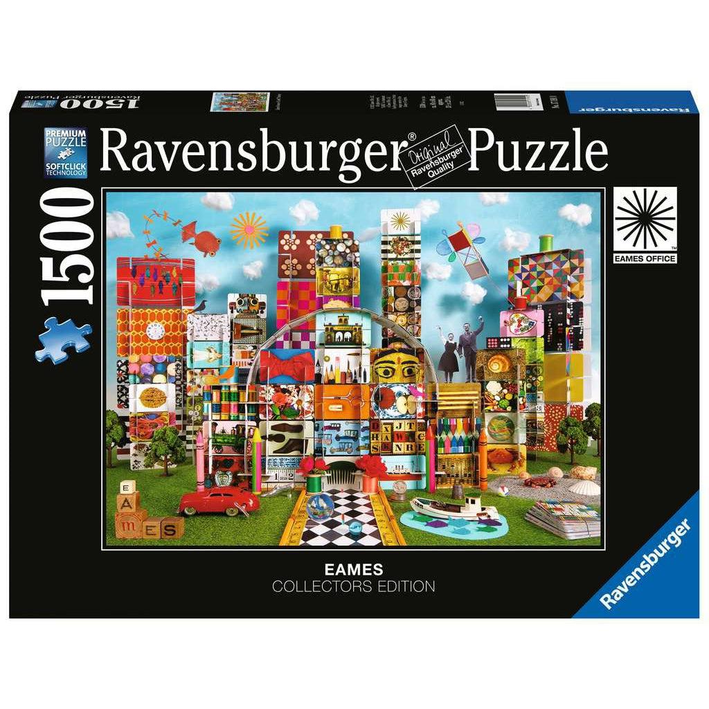 Image of the front of the puzzle box. It has information such as the brand name, Ravensburger, and the piece count (1500pc). In the center is a picture of the finished puzzle. Puzzle described on next image.