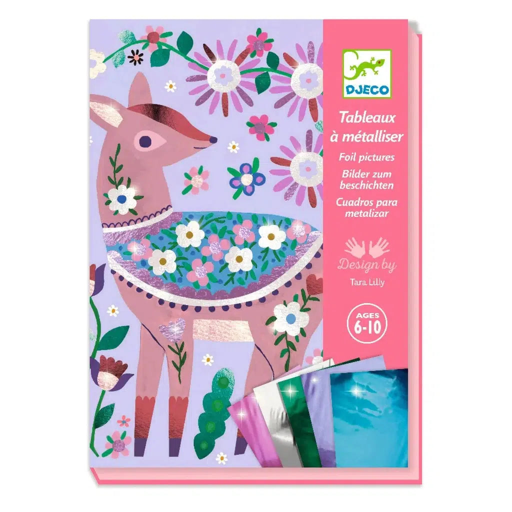 Image of the packaging for the Foil Pictures Pretty Wood craft kit. On the front is a picture of a possible finished craft product.