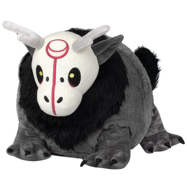 Image of the Forest Demon squishable. It is a grey, black, and white creature with red demonic symbols on its face. It has a large mane and antlers.