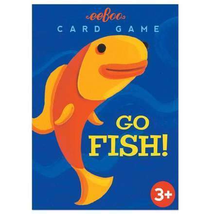 the classic card game go fish, made by eeboo for children to enjoy the brightly illustrated designs while playing go fish