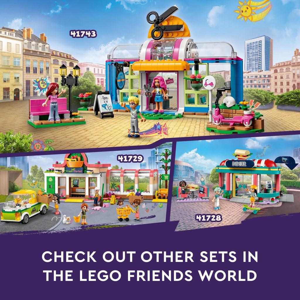 Image shows this set and two others that aren't included (41729 and 41728) | Image reads: check out other sets in the lego friends world.