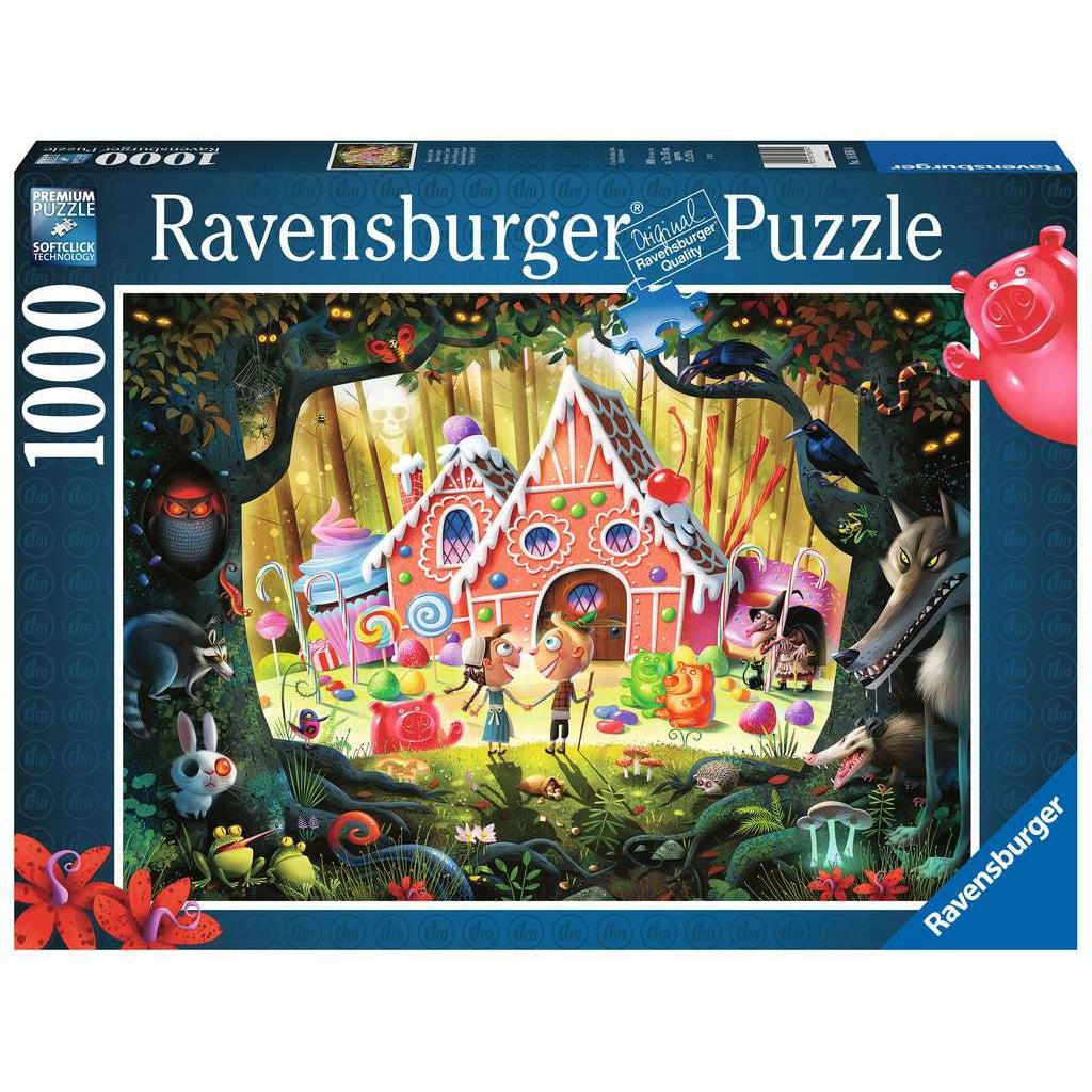 Image of the puzzle box. It gives information such as the brand name, Ravensburger, and the piece count, 1000pc.