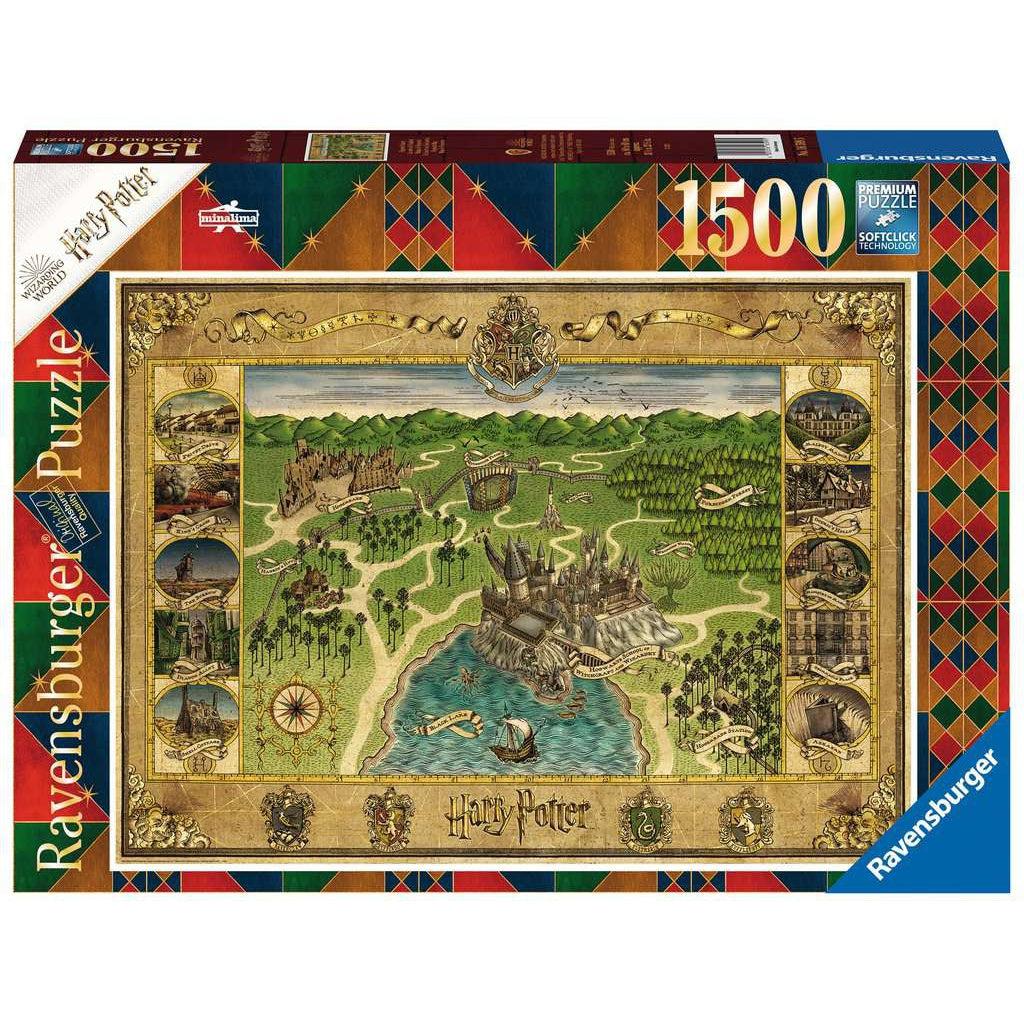 Puzzle box | Image is an illustrated map of Harry Potter's Hogwarts and surrounding locations | 1500pc