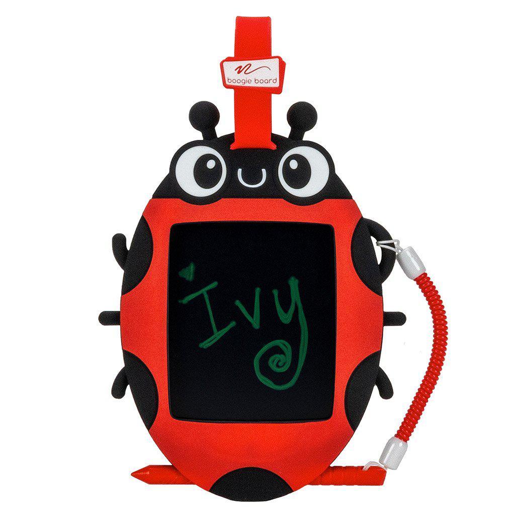 image shows a ladybug with the words ivy written on its boogie board stomach