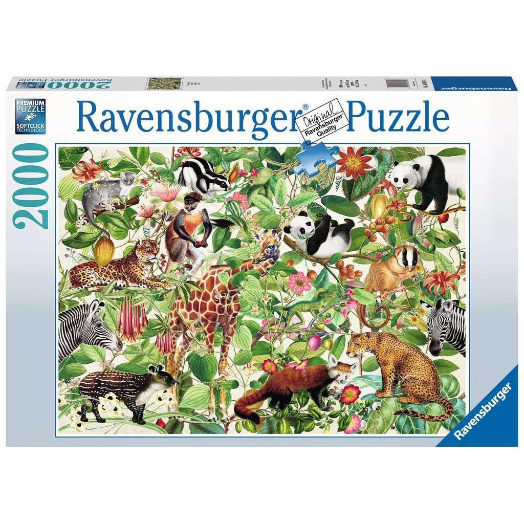 Image of front of the puzzle box. It has information such as the brand name, Ravensburger, and the piece count (2000pc). In the center is a picture of the finished puzzle. Puzzle described on next image.