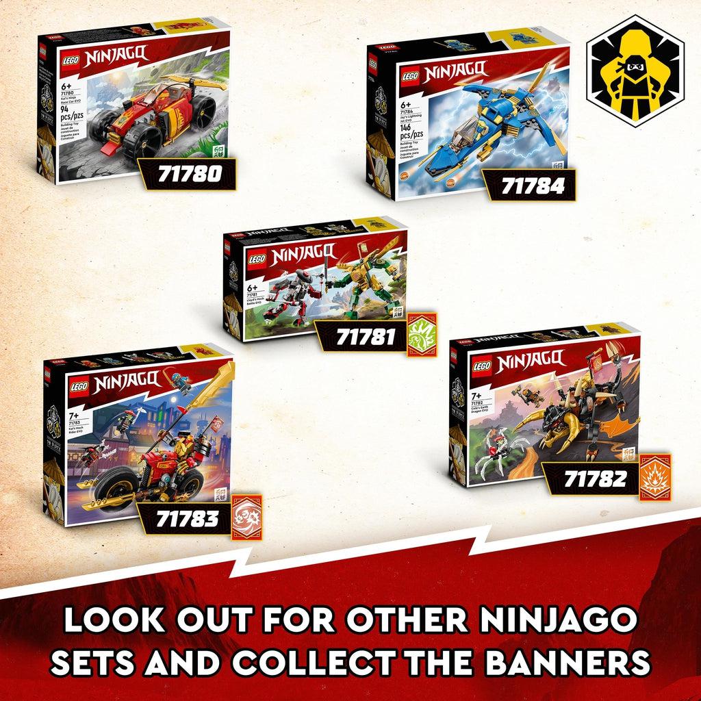 Other sets in the ninjago line are shown, including sets: 71780, 71781, 71784, 71782, and this set 717783. Image reads: Look out for other ninjago sets and collect the banners.