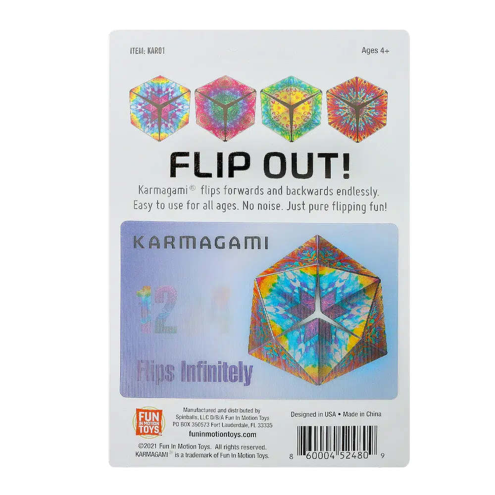 flip out! Karmagami flips forwards and backeards endlessly. easy to use for all ages, no noice. just pure flipping fun. 
