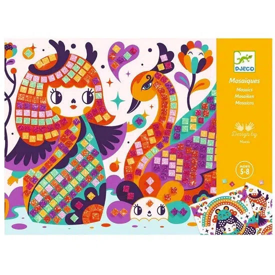Image of the packaging for the Kokeshi Mosaics craft kit. On the front is a picture of a possible finished product.